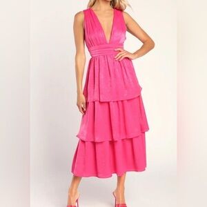 Vibrant Pink Sleeveless Tiered Dress
